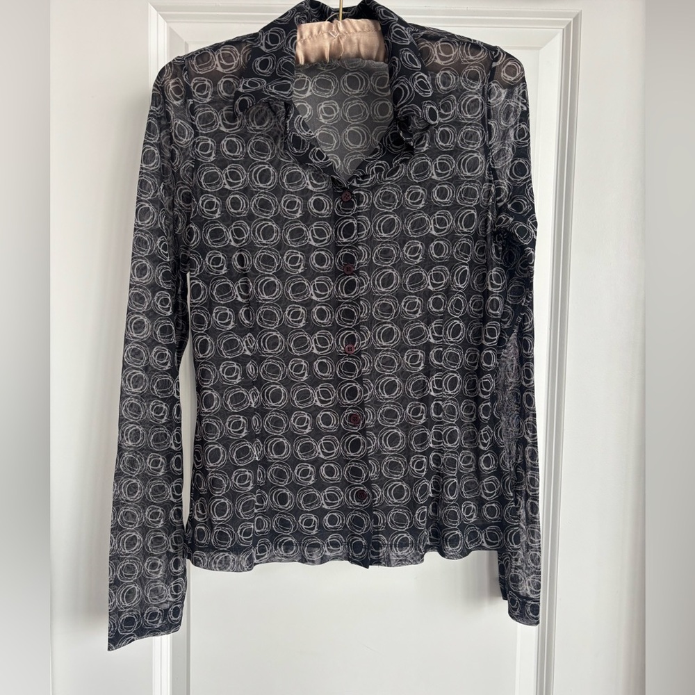 Mexx Sheer Black and Gray Patterned Button Down top